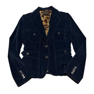 Dolce & Gabbana Blazer Navy Corduroy Leopard Print Lining Military Look size 42